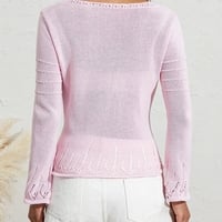 Pink Hollow Out Tie Up Knit Long Sleeve Flare Top - Thumbnail 7