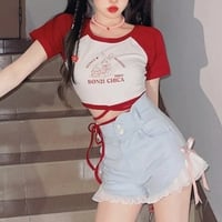 Pink Bow Ruffle High Waist Lace Shorts - Thumbnail 5