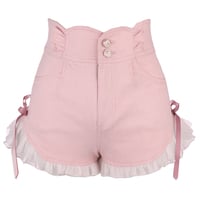 Pink Bow Ruffle High Waist Lace Shorts - Thumbnail 7
