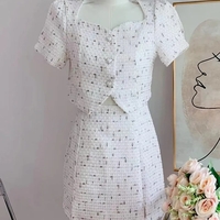 2PCS White Tweed Puff Sleeve Blouse + Skirt - Thumbnail 4