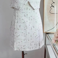 2PCS White Tweed Puff Sleeve Blouse + Skirt - Thumbnail 5