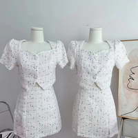 2PCS White Tweed Puff Sleeve Blouse + Skirt - Thumbnail 6