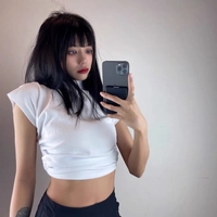 White Lace Up Backless Short Sleeve Top - Thumbnail 1