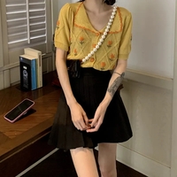 Floral Knit Embroidery Short Sleeve Top - Thumbnail 6