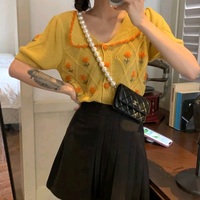 Floral Knit Embroidery Short Sleeve Top - Thumbnail 8