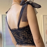 Black Lace Sheer Bow Tie Corset Top  - Thumbnail 2