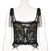 Black Lace Sheer Bow Tie Corset Top  - Thumbnail 6