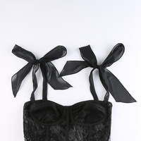 Black Lace Sheer Bow Tie Corset Top  - Thumbnail 7