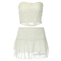 2PCS Cream Lace Corset Top + Mini Skirt  - Thumbnail 6