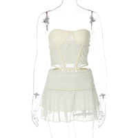 2PCS Cream Lace Corset Top + Mini Skirt  - Thumbnail 7