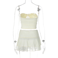 2PCS Cream Lace Corset Top + Mini Skirt  - Thumbnail 8
