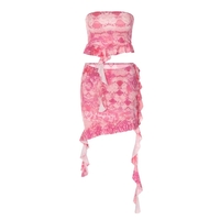 2PCS Pink Irregular Strapless Tube Top + Ruffled Mini Skirt  - Thumbnail 5