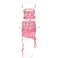 2PCS Pink Irregular Strapless Tube Top + Ruffled Mini Skirt  - Thumbnail 7