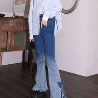 Sweet Bow High Waist Flare Denim Jeans - Thumbnail 2