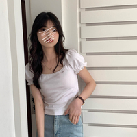 White Puff Sleeve Square Collar Top - Thumbnail 3