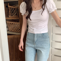 White Puff Sleeve Square Collar Top - Thumbnail 6