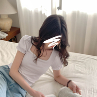 White Puff Sleeve Square Collar Top - Thumbnail 4