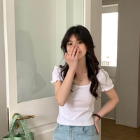 White Puff Sleeve Square Collar Top - Thumbnail 7