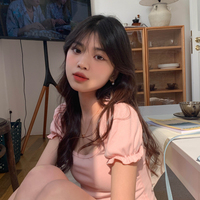 Pink Puff Sleeve Square Collar Top - Thumbnail 2