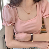 Pink Puff Sleeve Square Collar Top - Thumbnail 3