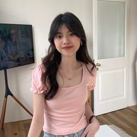 Pink Puff Sleeve Square Collar Top - Thumbnail 4