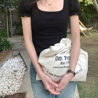 Black Puff Sleeve Square Collar Top - Thumbnail 1