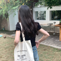 Black Puff Sleeve Square Collar Top - Thumbnail 7