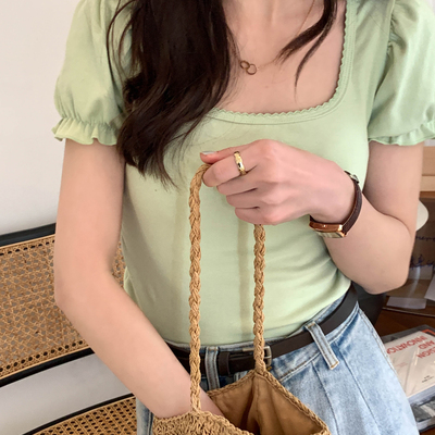 Green puff sleeve square collar top - Thumbnail 3