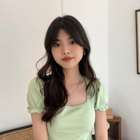 Green Puff Sleeve Square Collar Top - Thumbnail 6