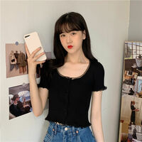 Yellow Lace Knit Short Sleeve Top - Thumbnail 5