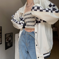 Black PU Leather Checkboard Loose Jacket - Thumbnail 6