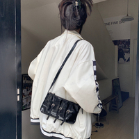 Black PU Leather Checkboard Loose Jacket - Thumbnail 8