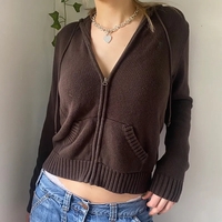 Brown Knit Long Sleeve Jacket  - Thumbnail 1