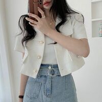 White Pearl Button Tweed Short Sleeve Blouse  - Thumbnail 4