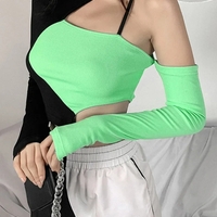 Green & Black Patchwork Hollow Out Long Sleeve Shirt  - Thumbnail 3