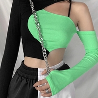 Green & Black Patchwork Hollow Out Long Sleeve Shirt  - Thumbnail 4