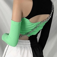 Green & Black Patchwork Hollow Out Long Sleeve Shirt  - Thumbnail 5