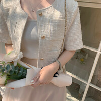 Heart Button Tweed Short Sleeve Blouse  - Thumbnail 4