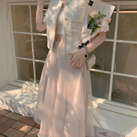 Heart Button Tweed Short Sleeve Blouse  - Thumbnail 7