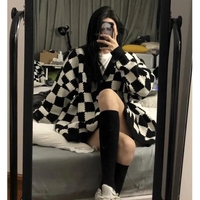 Black & White Plaid Oversized Sweater  - Thumbnail 1