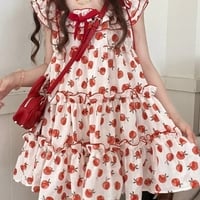 Apple Print Ruffle Mini Dress - Thumbnail 2