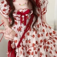 Apple Print Ruffle Mini Dress - Thumbnail 1