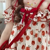 Apple Print Ruffle Mini Dress - Thumbnail 3