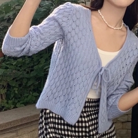 Hollow Out Lace Up V Neck Cardigan  - Thumbnail 4