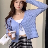 Hollow Out Lace Up V Neck Cardigan  - Thumbnail 5