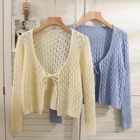 Hollow Out Lace Up V Neck Cardigan  - Thumbnail 8