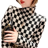 Black & White Checkered Turtleneck Long Sleeve Shirt  - Thumbnail 2