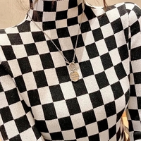 Black & White Checkered Turtleneck Long Sleeve Shirt  - Thumbnail 4