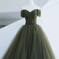 Green Tulle Long Formal Dress, Green Evening Dress - Thumbnail 1