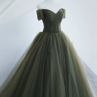 Green tulle long formal dress, green evening dress - Thumbnail 1